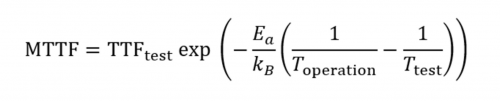 Arrhenius equation used to model semiconductor mean time to failure vs temperature