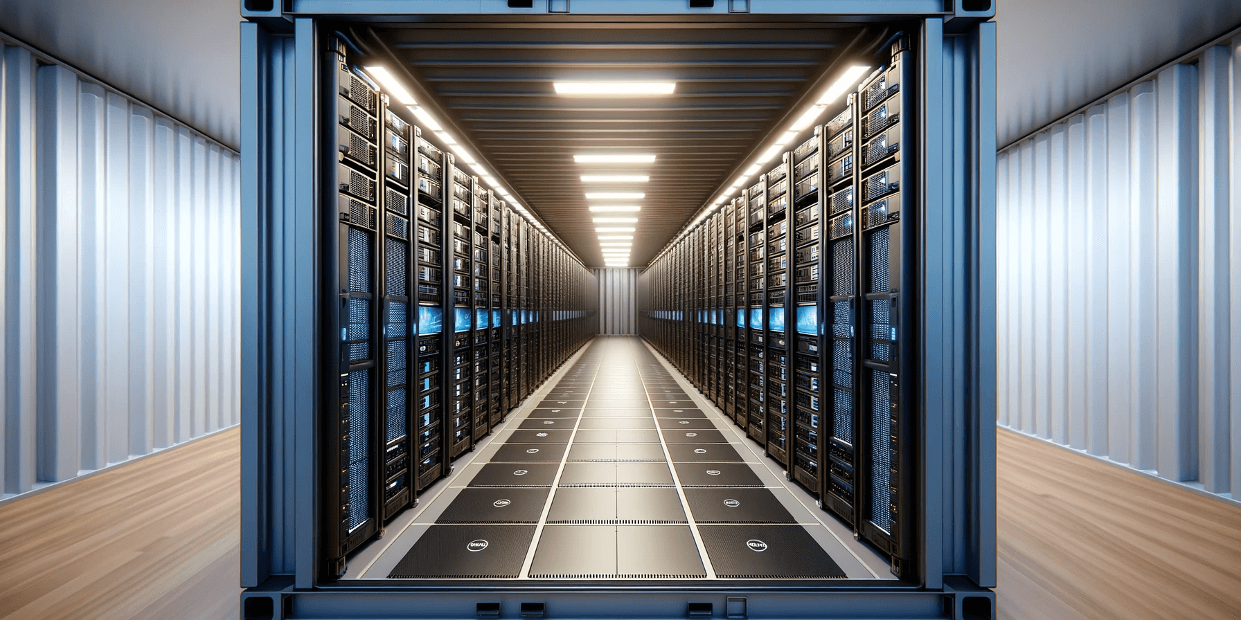 container with liquid cooling inside with racks of servers